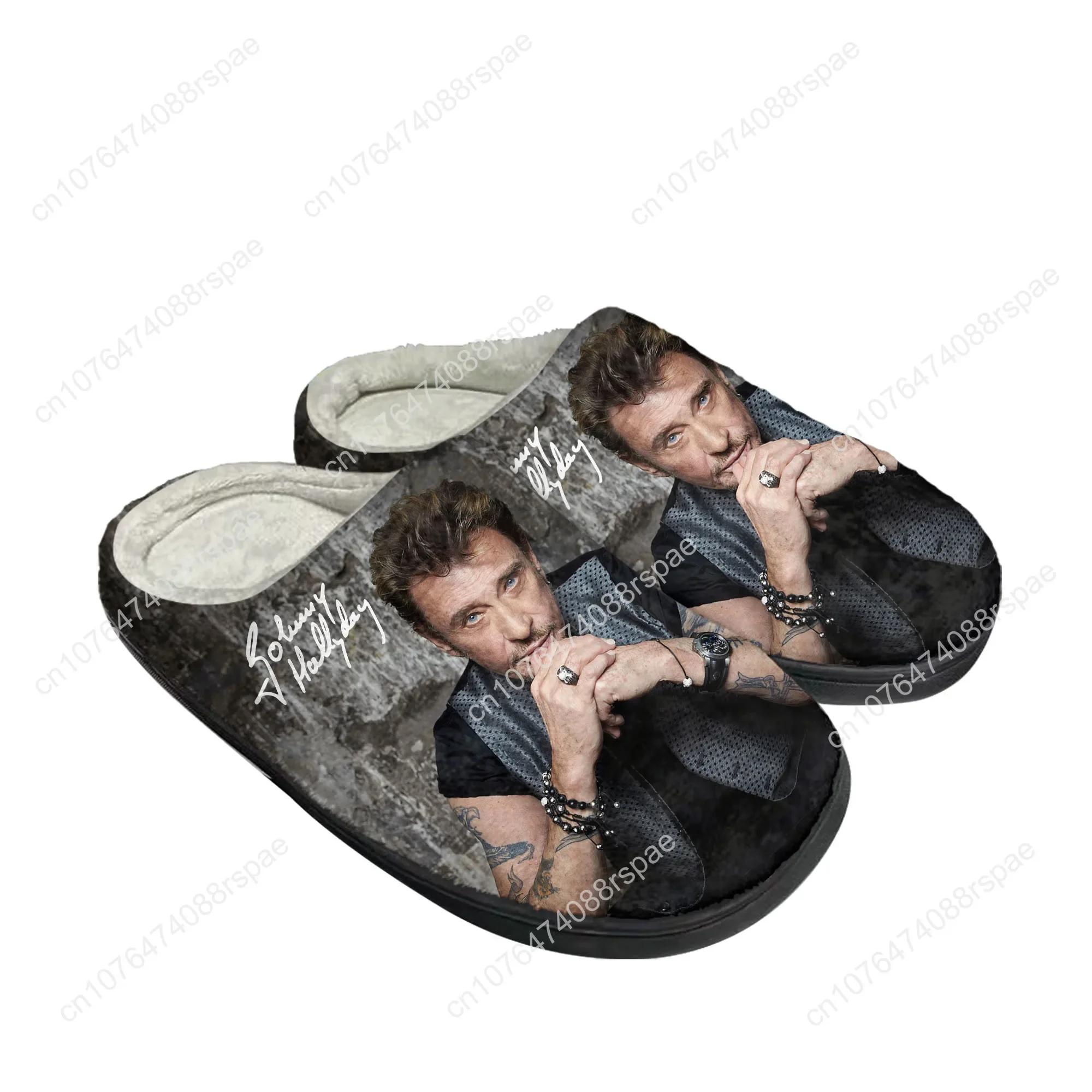 Johnny Hallyday Rock Singer Home Cotton Custom Slippers Mens Women Sandals Plush Casual Keep Warm Shoes Non-Slip Thermal Slipper