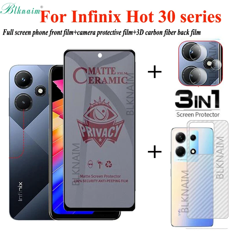 Blknaim 3 In1 Infinix Hot 30/ Hot 30I/ Hot 30 20 Play 20S 20I Pellicola Ceramica Anti- Privacy Privacy Privacy Vetro Temperato Infinix Hot