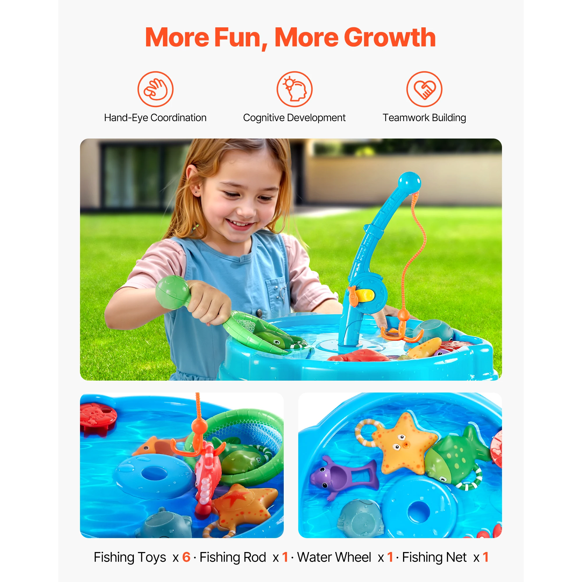 Kids Outdoor Water Table Playset with Fishing Game