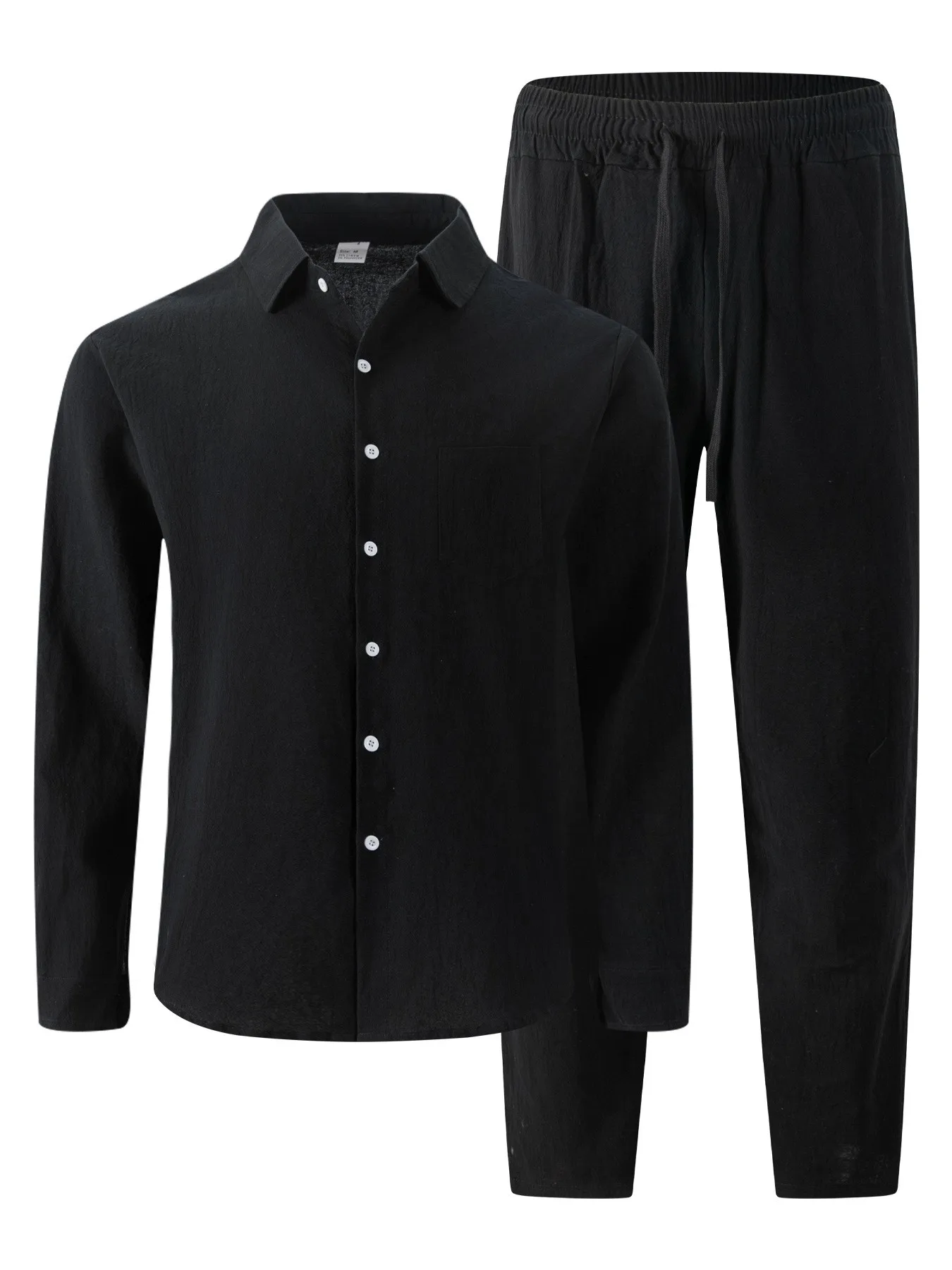 Camicia di lino da uomo nuova autunno 2025 a maniche lunghe, capispalla casual, elegante abbinata al completo di pantaloni lunghi 5