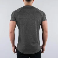 Chemises à manches courtes respirantes en coton uni pour hommes, vêtements de sport, musculation, fitness, course à pied, entraînement musculaire, salle de sport, été 3