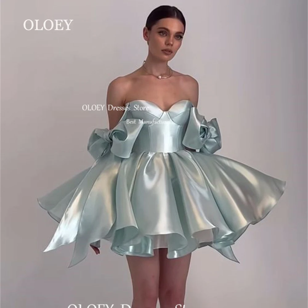 Evening dresses Cocktail dress OLOEY Sexy Sweetheart Mini Prom Cocktail Dresses Ribbon Bow Sleeves Pleated Satin Evening Dress Wedding Party Dress
