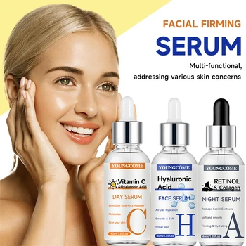 YOUNGCOME Facial Serum Set - Includes Vitamin C, Retinol & Hyaluronic Acid - Improve Skin Texture, Glow & Hydration - Day and Ni 1