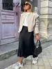 TRAFZA 2024 Y2K Casual Women Long Skirt Spring Elastic High Waisted A-Line Casual Female Satin Skirts High Street Lady Skirts 5