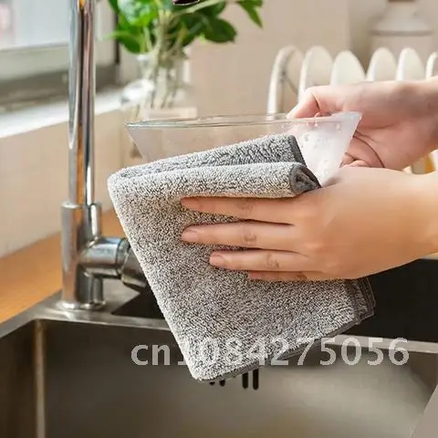 

1/3Pcs Bamboo Charcoal Dishcloth Microfiber Kitchen Towel Thickened Absorbent Non-stick Oil Rags hand cleaning cloth