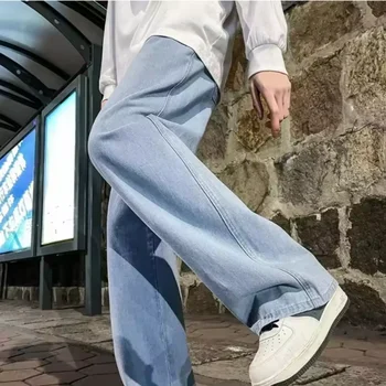 2025 New Streetwear Loose Jeans Men Korean Style Fashion Loose Straight Wide Leg Pants Men's Brand Clothing Black Light Blue 3XL