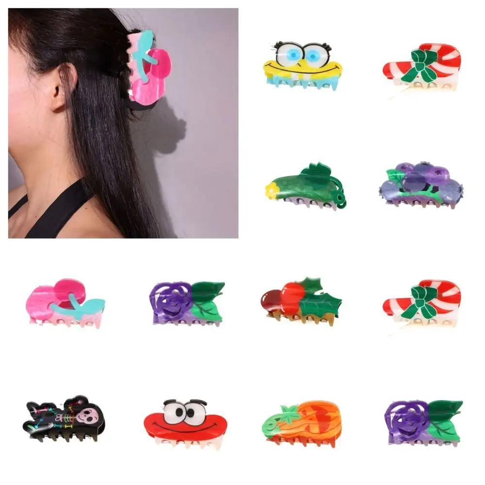 

Acrylic Angel Hair Claw Cute Cherry Bow Christmas Hair Clip Headwear Flower Fruit Shark Clip Girls