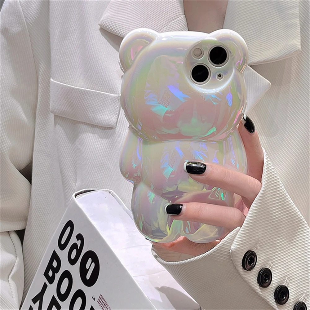 Oleaumfilter Coque Pour IPhone 14 Pro Max - Ours Mignon En Silicone - Avec Support D'ours 3D Et Bandoulière Kawaii - Coque En TPU Souple Et Amusante