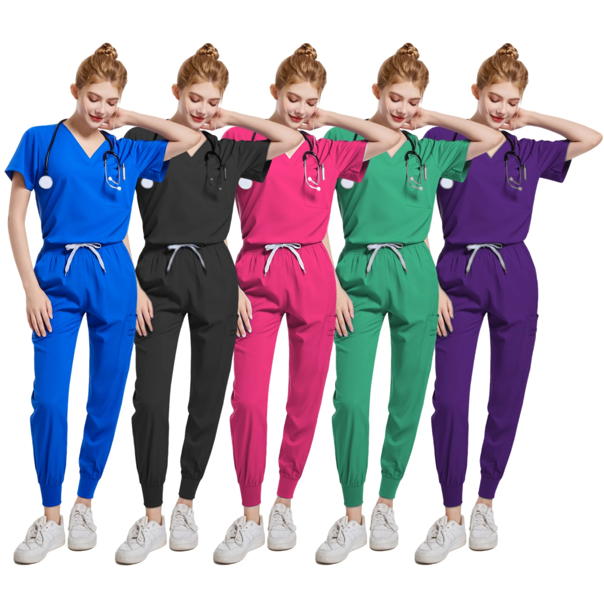 Medical Uniform Spa Uniforms Women Scrubs Jogger Set Medical Uniforms Scrub Top + Pants Lab Coat Nurse Uniform Blouse Medicale Femme Work Wears