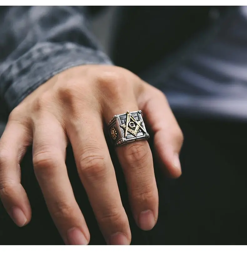 New 2023 Vintage Fashion Masonic Ring Unisex Hip-hop Punk Sun Ring Banquet Jewelry Accessories Gift