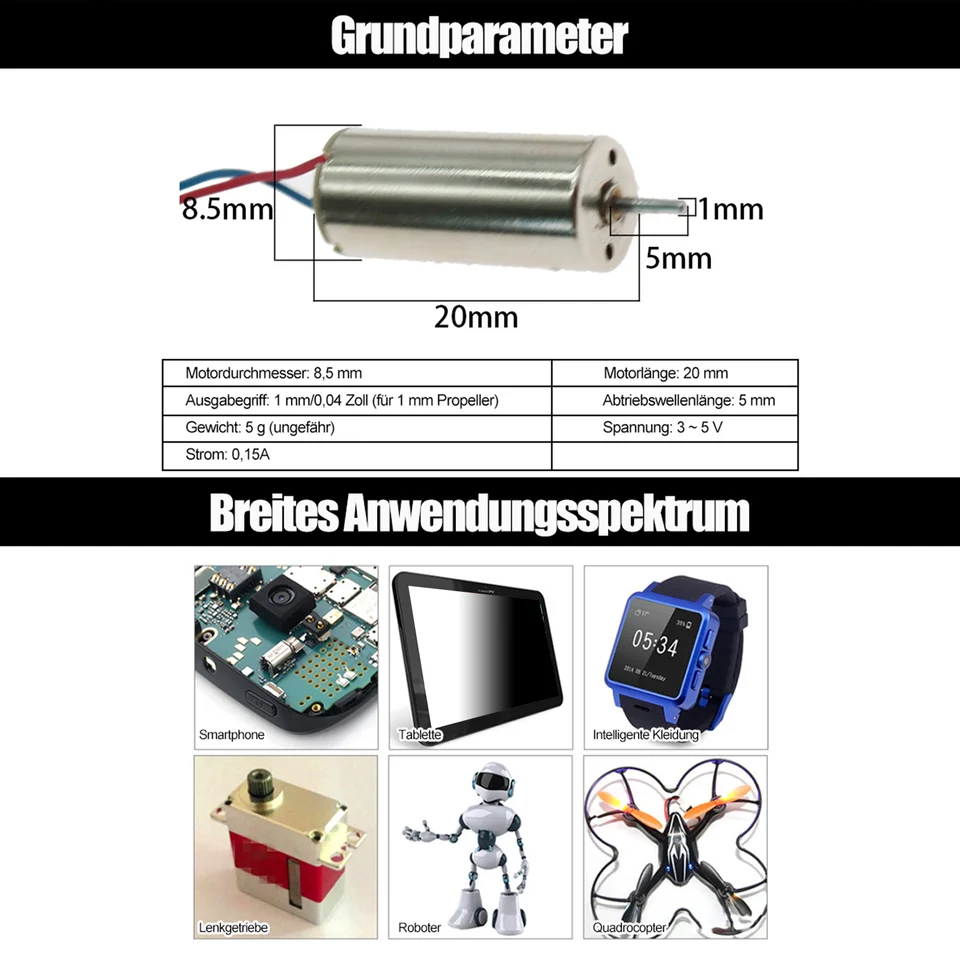 8520 Coreless Motor 3.7V 50000RPM - Strong Magnetic DIY Motor For Quadcopter Drone, Model Aircraft, Toys (Silver, Shaft 1.2mm)
