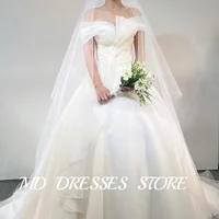 MD Elegant A-line Wedding Dresses Off Shoulder Korea Photoshoot Pleat Floor-Length Bridal Gown Corset Back Customized 웨딩드레스 2025 2