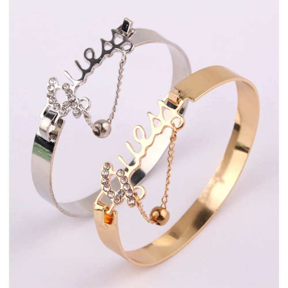Women’s Metal Bracelet Letter Alloy Band Crystal Pendant Hot Selling Jewelry Fashion Jewelry