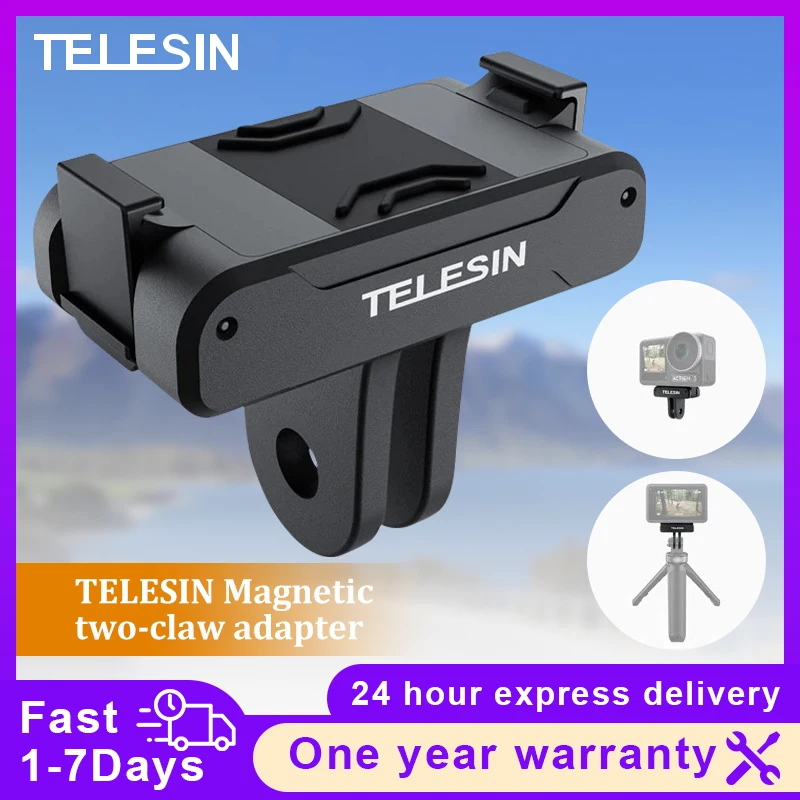 

Магнитный адаптер TELESIN с двумя зажимами, резьба 1/4, универсальный порт для DJI Action 3, аксессуары для камеры, металлическая пряжка