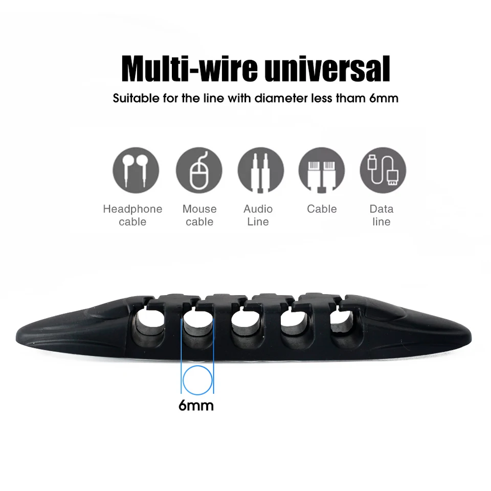 Clip Organizer Per Cavi Autoadesive – 5 Pezzi Con Adesivo 3M – Supporti Per Cavi USB, Alimentazione, Scrivania – Multislot (7-5-3-1-1 Slot), Nero