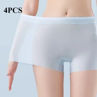 4Pcs Ice Silk Women Underwear Ultra Thin Seamless High Waist Quick Dry Safety Shorts No Show Plus Size Summer Boxer Briefs