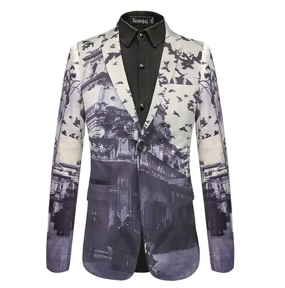 Men's Dress Formal Printed pattern single breasted Casual Long Sleeve Cotton Blend Suit Jacket Coat 63.99