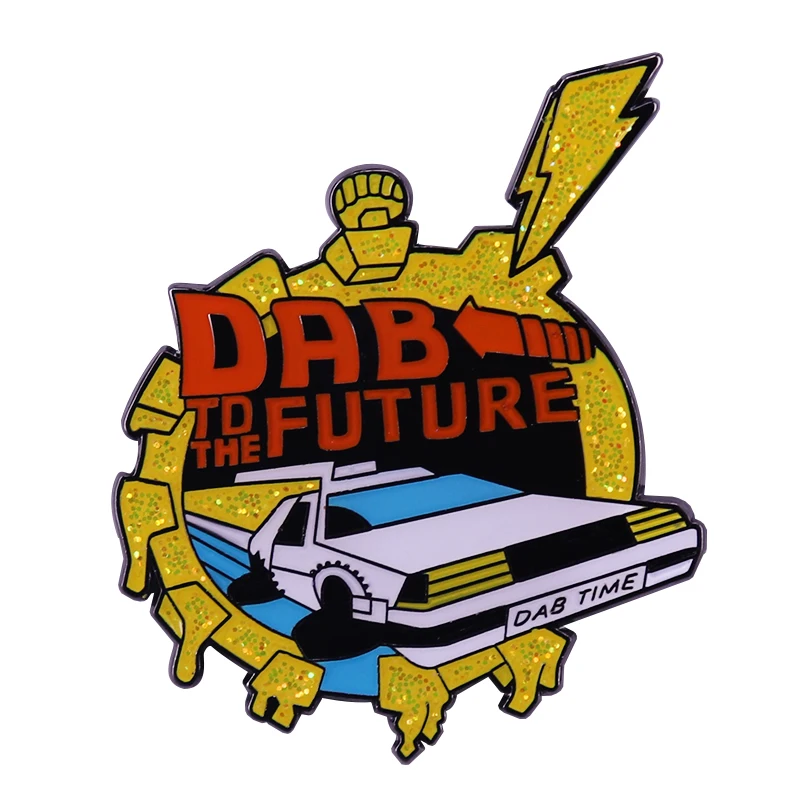 Dab To The Future Spilla Smaltata Spilla Glitterata Time Traveling Machine Delorean Car Badge