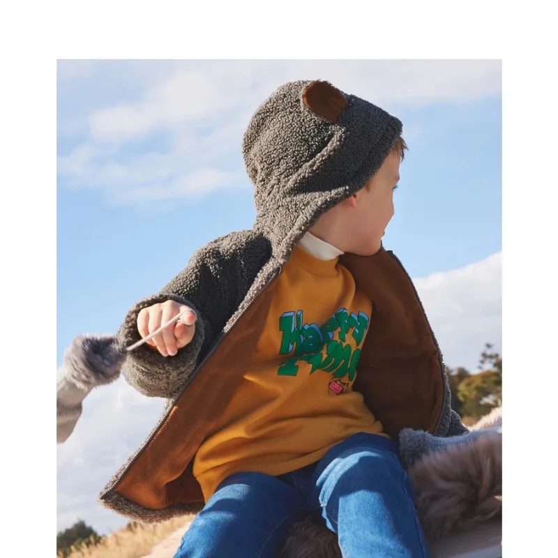 Children Jackets Boys Woolen Coat Plush Children Korean Autumn Winter Baby Thick Cotton Coat Casual Children Clothing