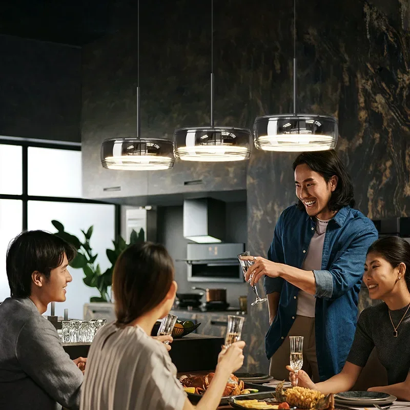 LED Modern Minimalist Dining Table Light Glass Restaurant Pendant Light Single Head Three Head Restaurant Light Indoor Lighting