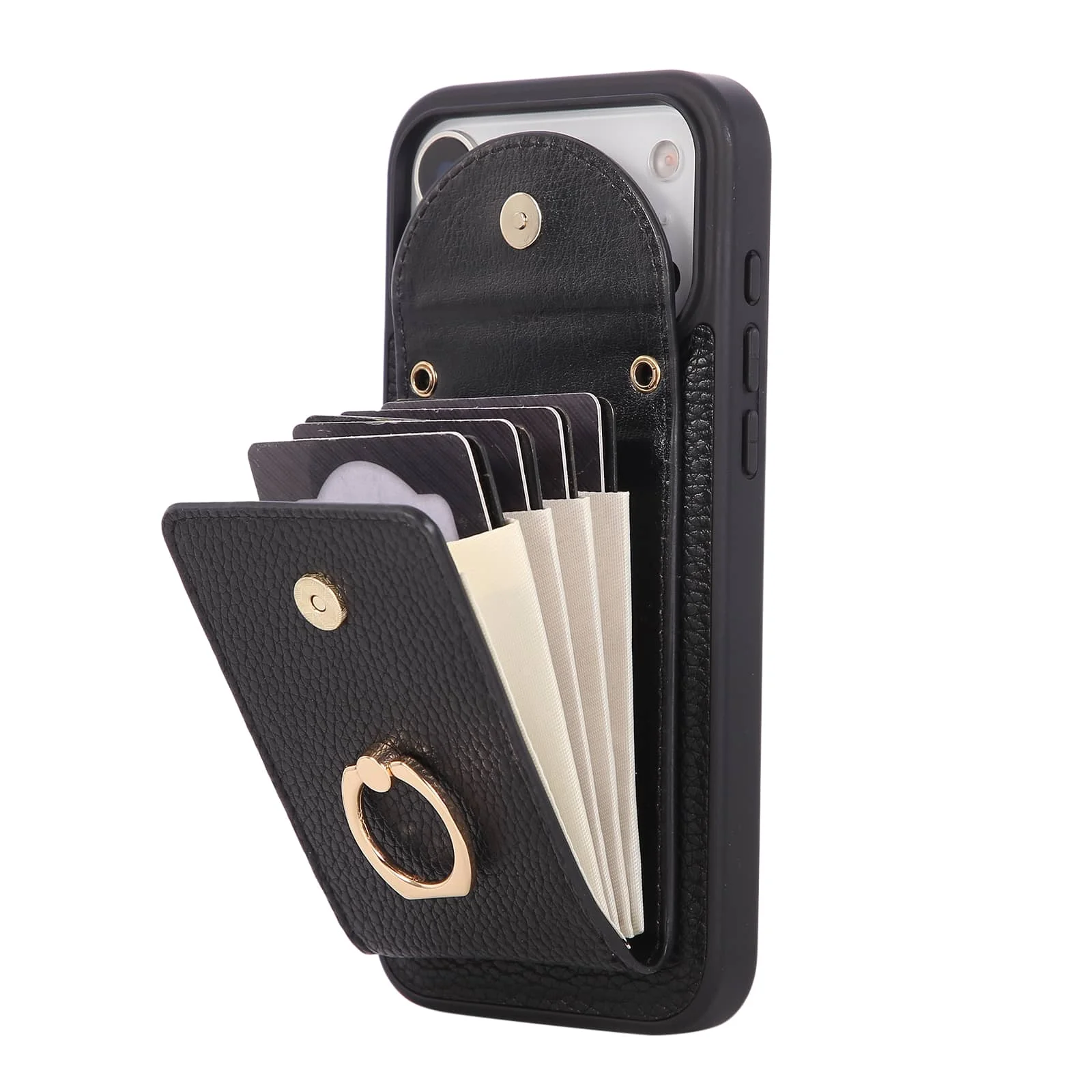 Wallet Case for iPhone 17 Pro Max 17 Pro Air,Card Holder Cover with 360° Ring Kickstand and Durable Shockproof Protective Bumper
