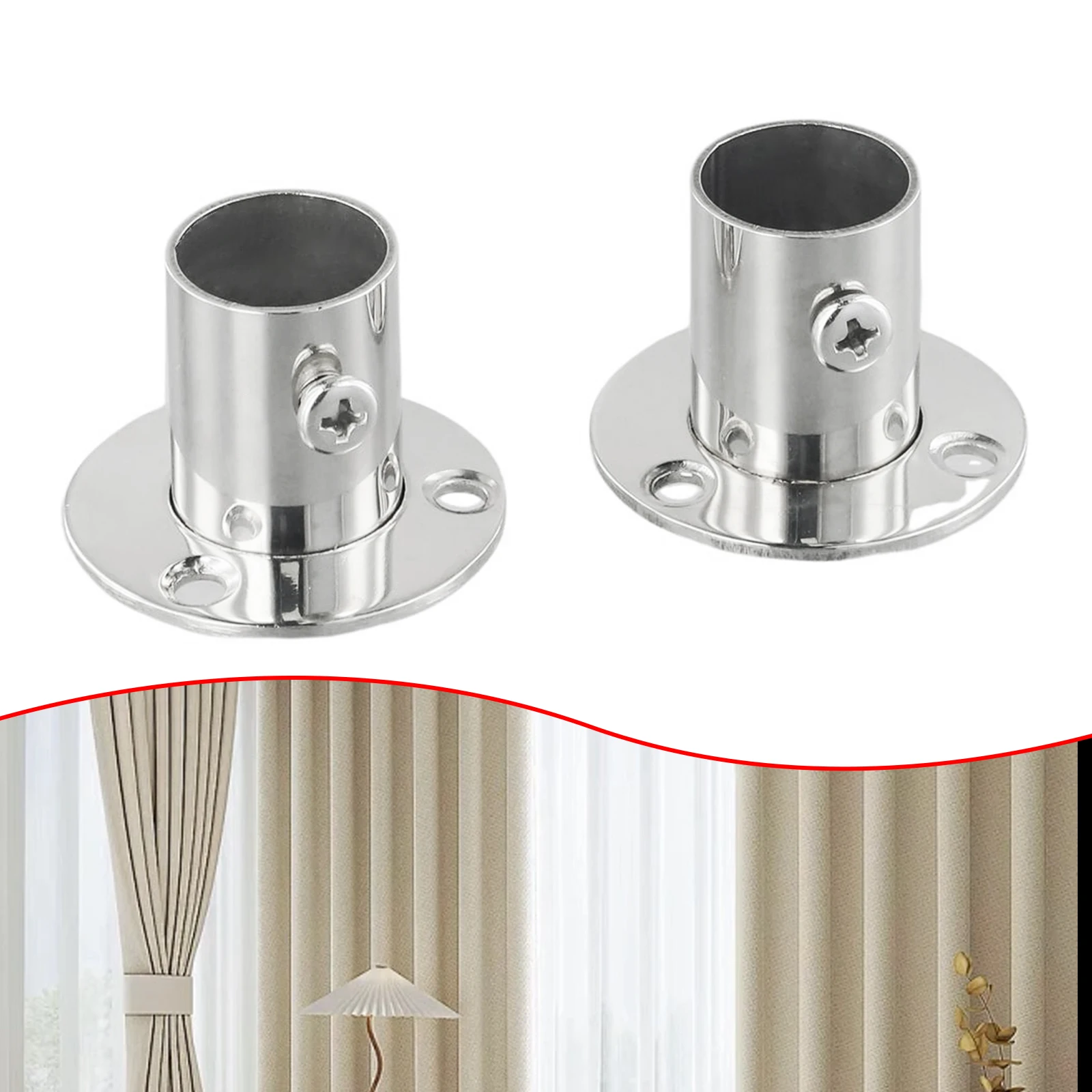 Description Picture 4 of item2pcs 19-32mm Wardrobe Bracket Steel Pipe Flange Rail Rod Pole Socket End Support Holder Curtain Rod Base Bracket Hardware