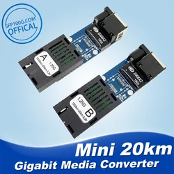 Supper mini FTTH 1 Pair Gigabit Fiber Optical Media Converter 10/100/1000Mbps Single Mode Single Fiber SC Port 20KM PCBA