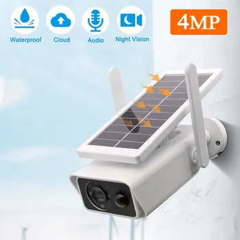 야외 무선 전원 풀 컬러 야간 투시경 감시 보안 보호 CCTV PIR IP 카메라, 4MP 태양광 카메라