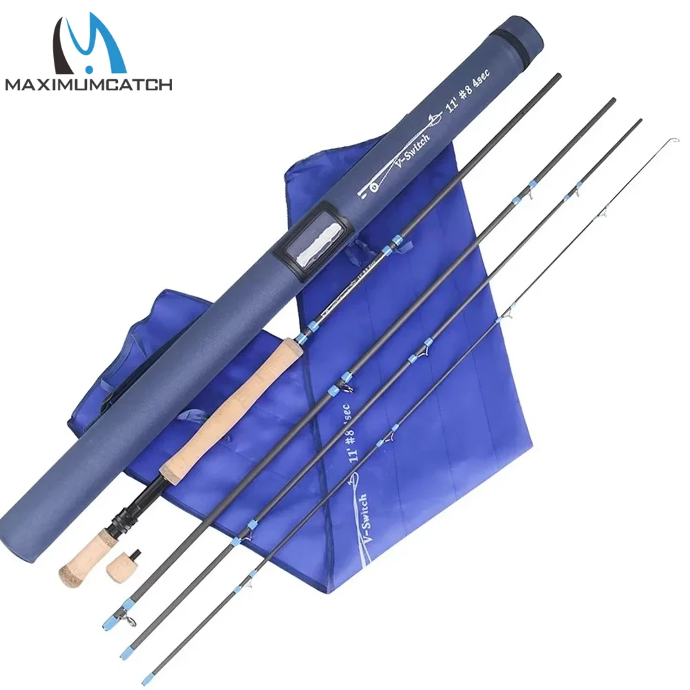 Canne à mouche MAXCATCH Switch & Nymph 9'-11'6'' 2-9WT action rapide carbone, pour pêche à la nymphe européenne et truite