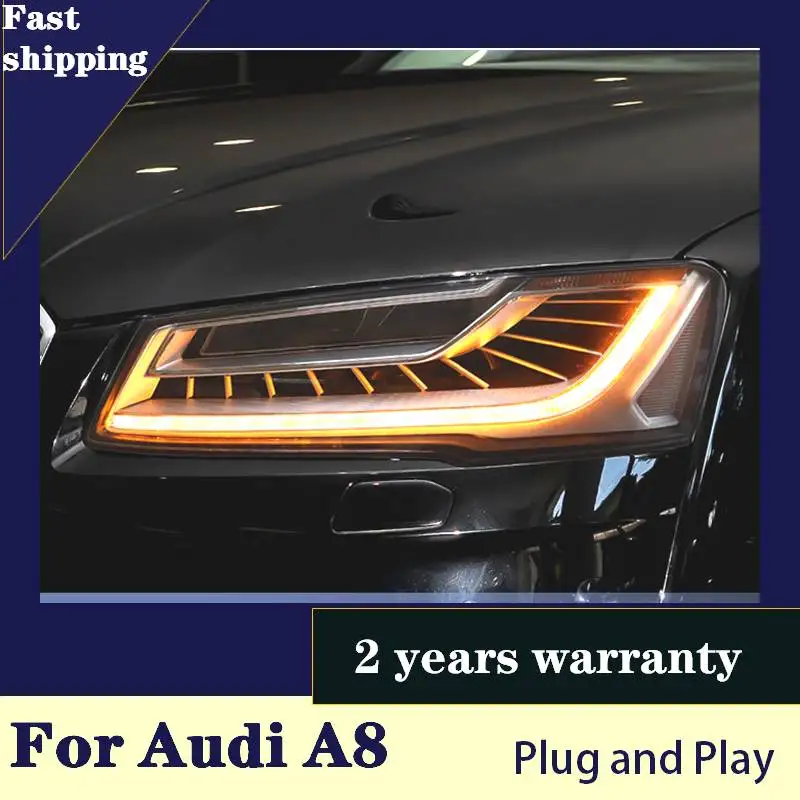 

Автомобильный Стайлинг для Audi A8, светильник фара s A8L 2012 2013 2014-2017, передняя фара, светодиодный желтые Сигналы поворота + дневные + дальний и ближний свет