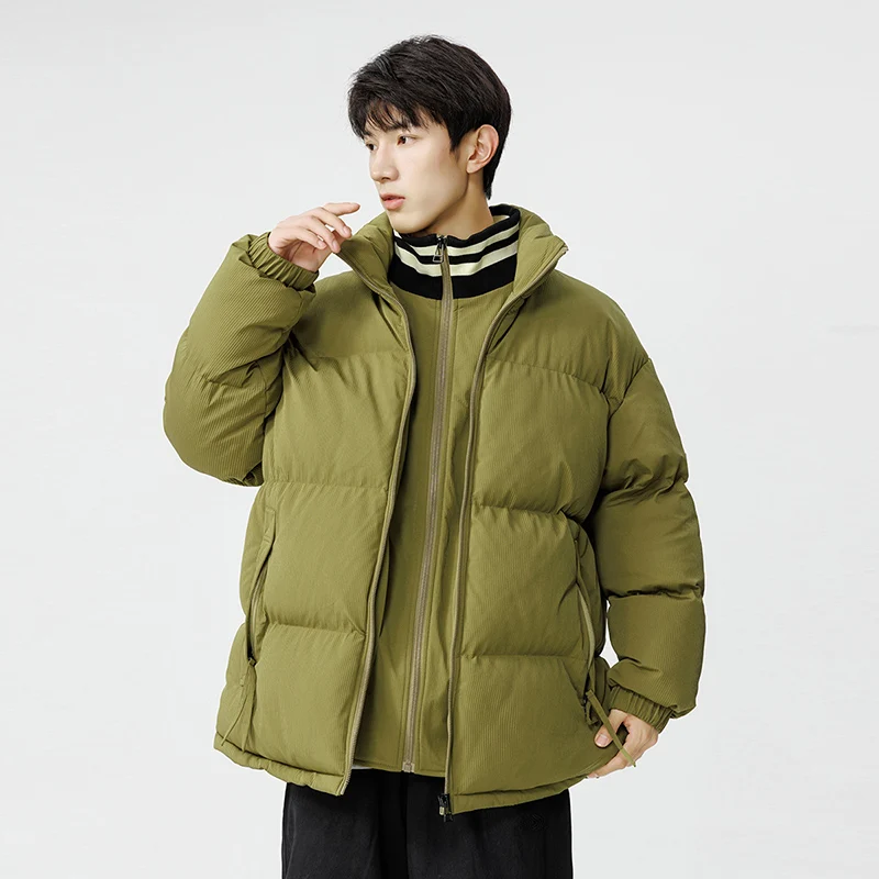 Winter Men's Padded Jacket Corduroy Fake Two Pieces Coat Stand Collar Zip-up Windbreaker Waterproof Outerwear Unisex Warm Parkas