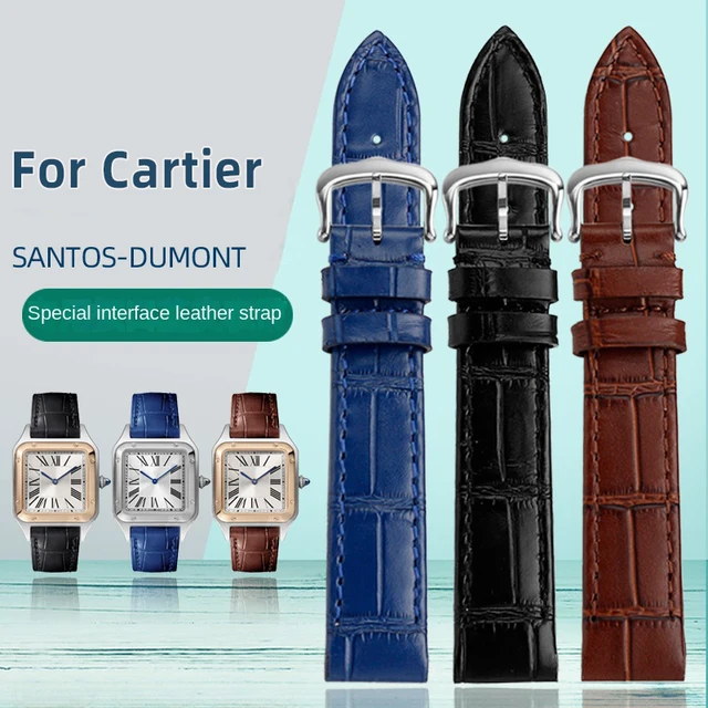 퀵 릴리스 정품 가죽 시계 밴드, Cartier Santos Dumont 소가죽 시계 스트랩, 여성용 핀 버클 팔찌, 17.5mm