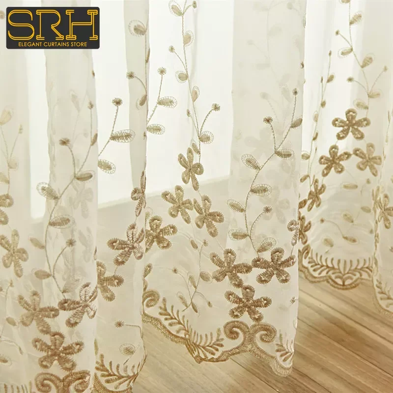French Embroidery Tulle Bedroom Bay Window Living Room Curtain Blackout Decoration Luxury Gold Flower Window Screen Custom New 2