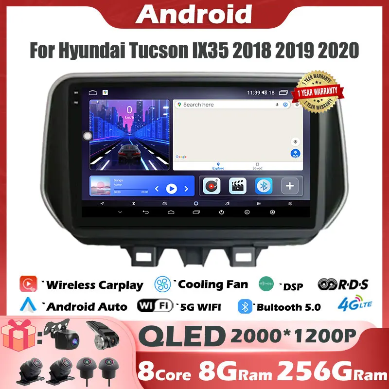 

Android 14 для Hyundai Tucson IX35 2018 2019 2020 IPS QLED Автомагнитола мультимедийный видеоплеер WIFI GPS стерео автонавигация