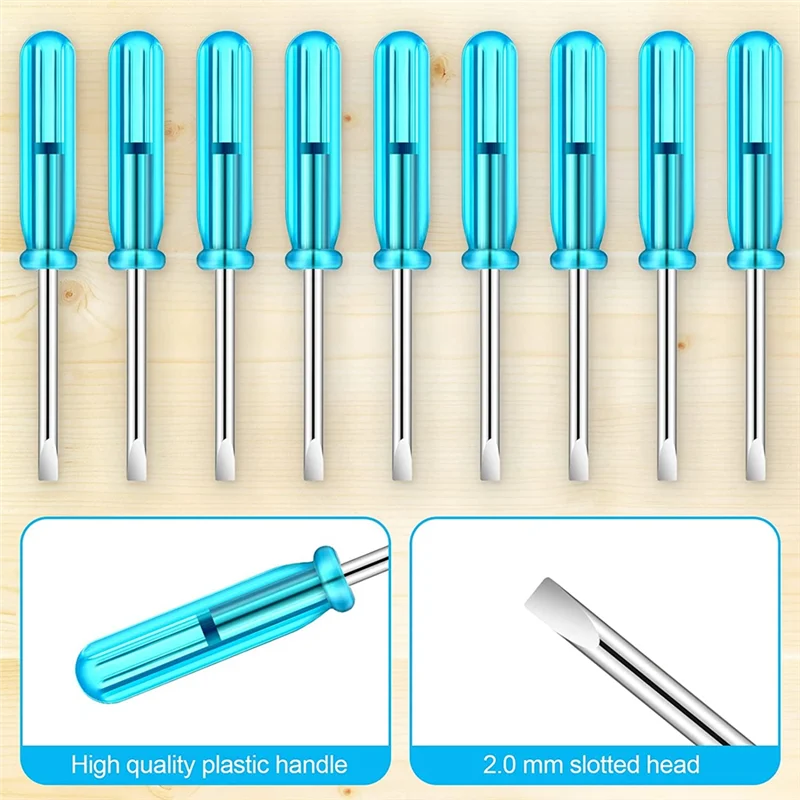 시계용 파란색 손잡이가 있는 미니 스크루 드라이버, 휴대폰 HDD 카메라 노트북 수리 도구, 슬롯 있음, 2.0mm, 100 개