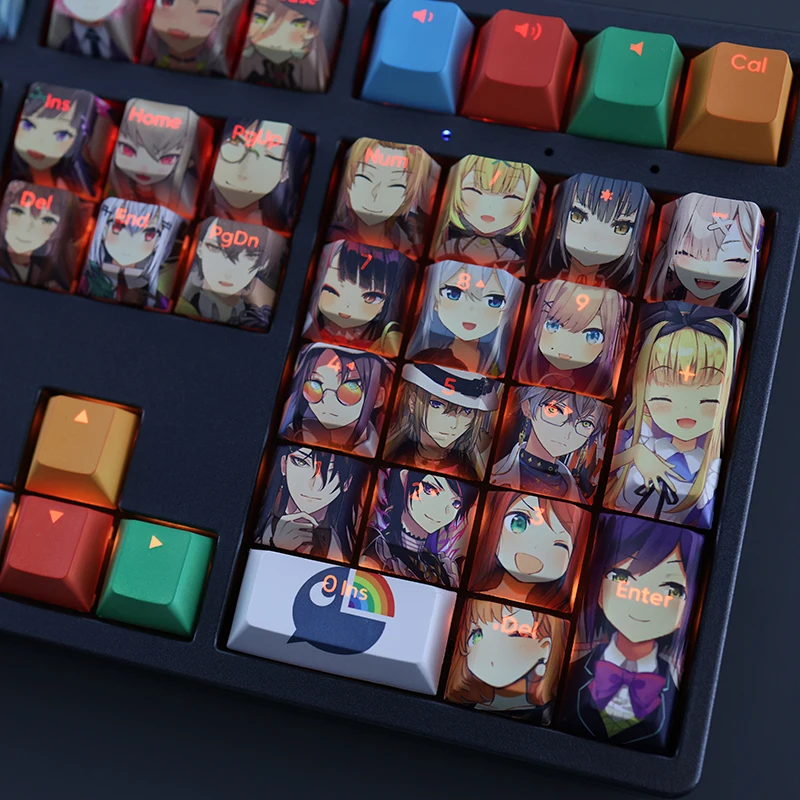Teclas Conjunto Nijisanji Papel Completo Keycap Pbt Tintura Subbed Backlit Keycaps dos Desenhos Animados Anime Gaming Key Caps para Ansi 61 87 104 108 108 - Imagem 4