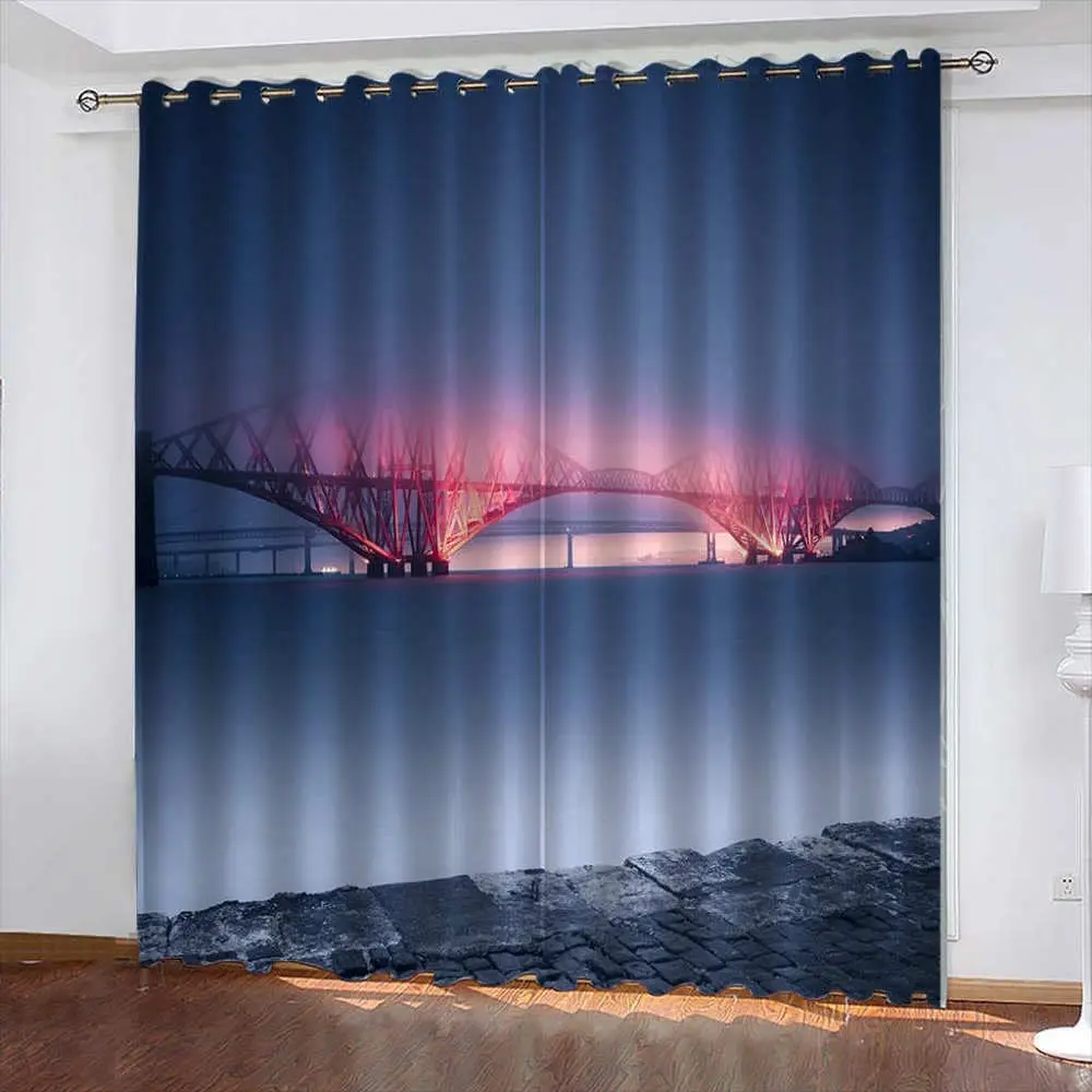 

Landscape Architecture Bridge Blackout Curtains 3D Print Window Curtains for Bedroom Living Room Decor Window Treatments