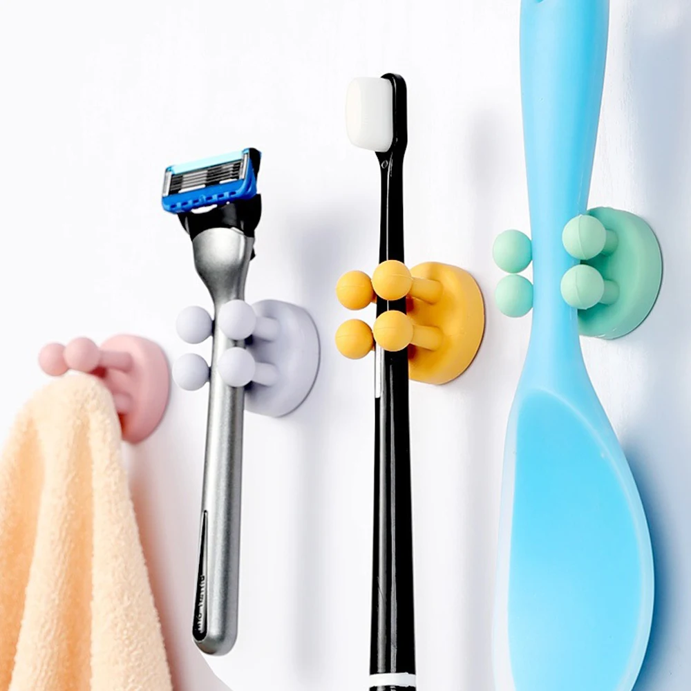 

6/3/1PCS Silicon Razor Holder Adhesive Toothbrush Key Towel Hanger Hook Bathroom Wall Organizer Rack Kitchen Gadget Storage Rack