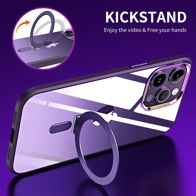 

For Iphone Apple 14 Pro Max Case Magsafe Magnetic Transparent Bracket Silicon Edge Shockproof Cover For Iphone 14 Pro Plus Case