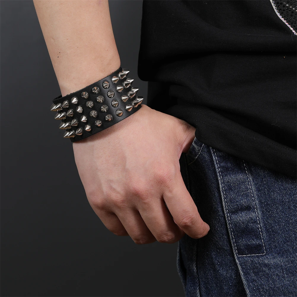 Personalized Jewelry Handmade Weave Genuine Leather Bracelet Men Punk Cuff Wide Leather Rivet Bracelet Pulsera Hombre leather bracelet leather bangle
