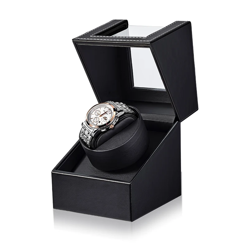 Elegant Leather Single Watch Winder with Quiet Motor and AC Adapter