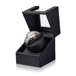 Elegant Leather Single Watch Winder with Quiet Motor and AC Adapter (Black)