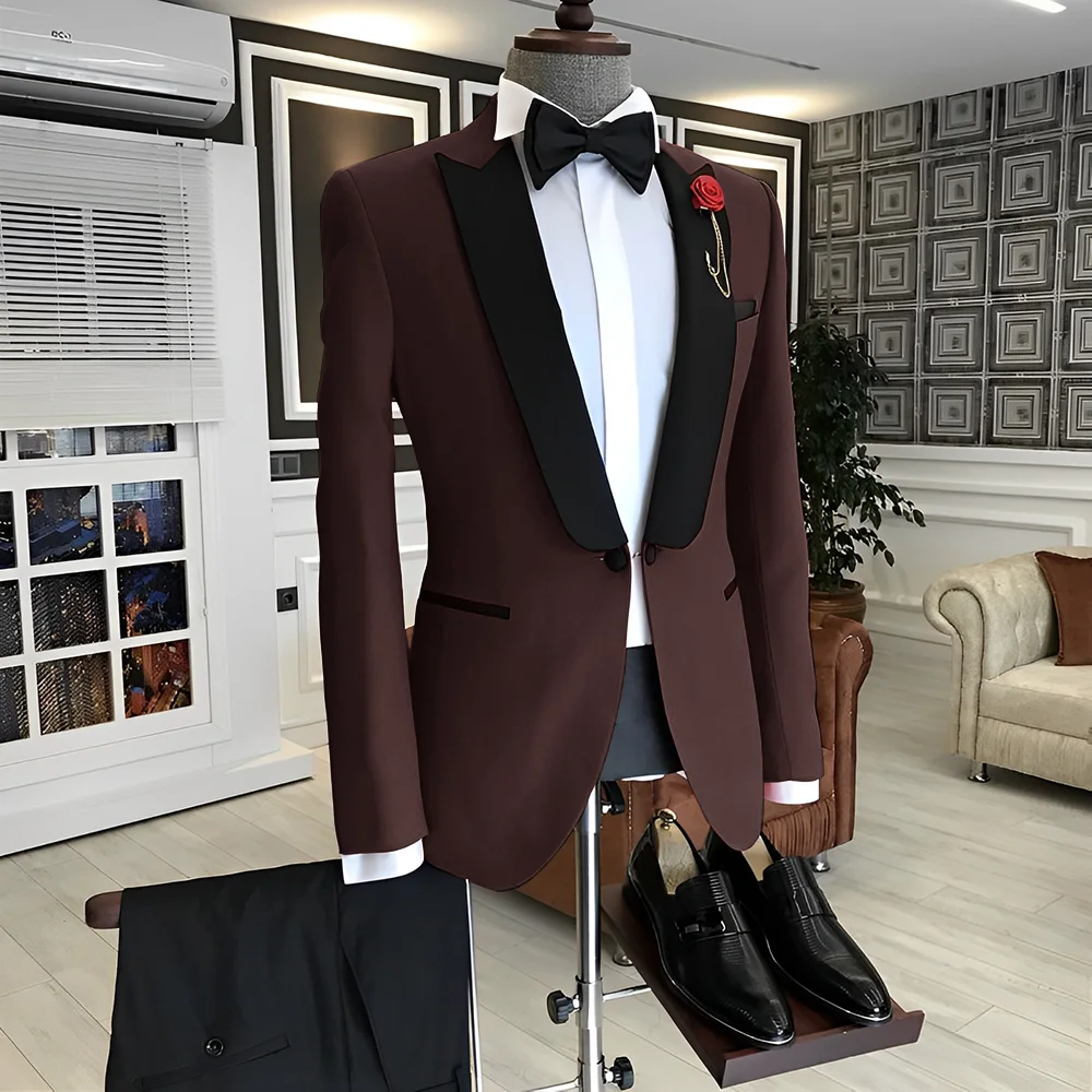 Men's Wedding Tuxedo 2 Piece Set Jacket Pants Tie Suit XS-5XL