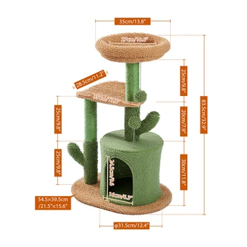 Cat Tree Tower Cat's House with Scratching Post Cute Cactus Play House Furniture with Condo Nest Mordern Pet Scratcher 8
