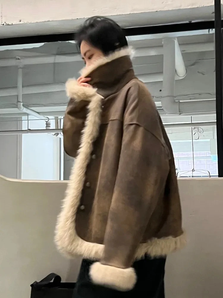Lamb Wool Fur one Cotton-Padded fUR Coat 2024 Winter Fatty Senior Sense Plus Cashmere Thick Cotton-Padded Coat Jacket Zichao X4
