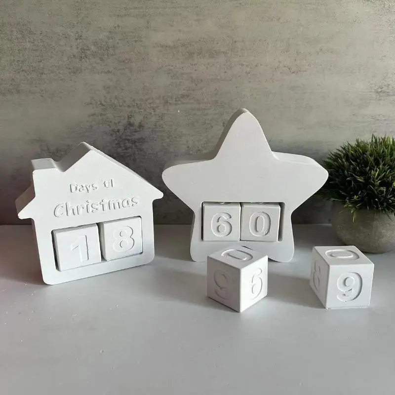 Countdown Calendar Decoration Silicone Mold With Date And Dice Star House Decoration Mold Countdown Casting Paste Mold
