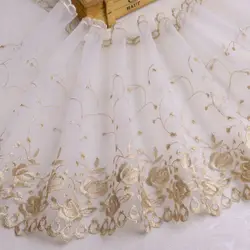 Colorful Embroidery Lace for DIY Wedding Dresses and Home Textiles, 25CM Wide (Beige)