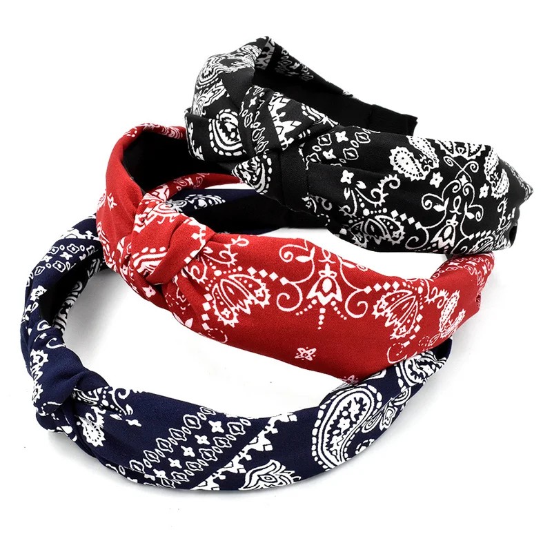 Elegant Bow Knot Headband for Women - Cashew Print Cloth Head Hoop for Everyday Wear