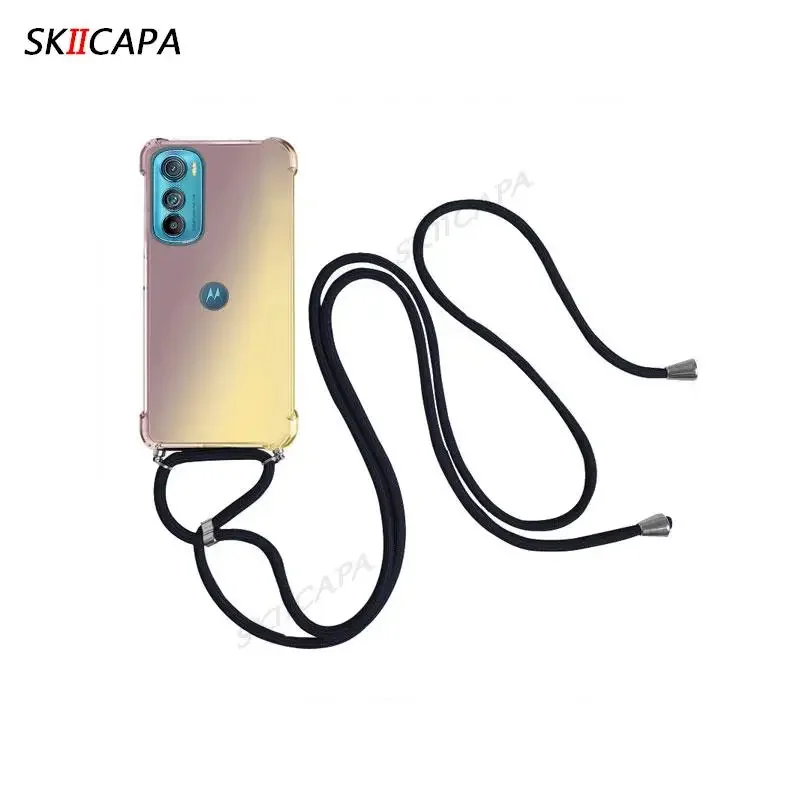 Gradient Silicone Shockproof Crossbody Necklace Phone Case