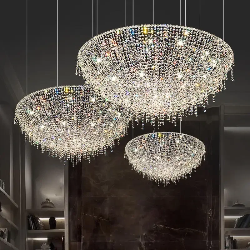 

Modern Luxury Crystal Chandelier For Dining Room Decor Creative Round Hanging Lamp Living Room Luster Bedroom LED Light Fixtures